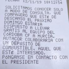 Imagen del mensaje que Autacor está haciendo llegar a sus taxistas
